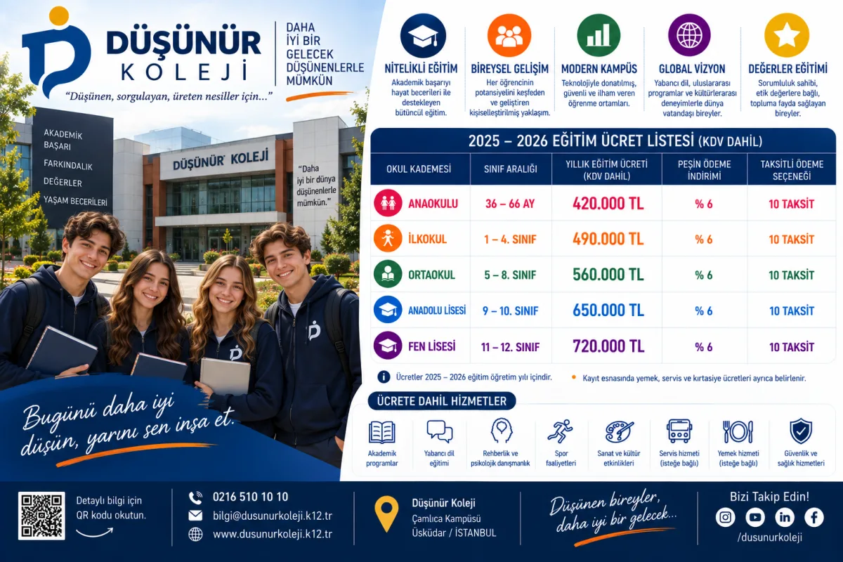Düşünür Koleji Fiyatları 2026-2027: Güncel Ücretler ve Kampüsler