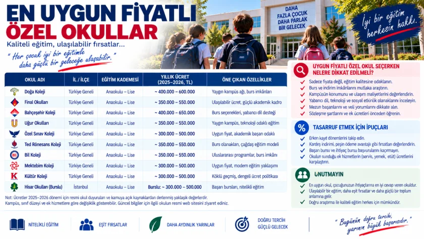 En Uygun Fiyatlı Özel Okullar: 2026-2027 Bütçe Rehberi