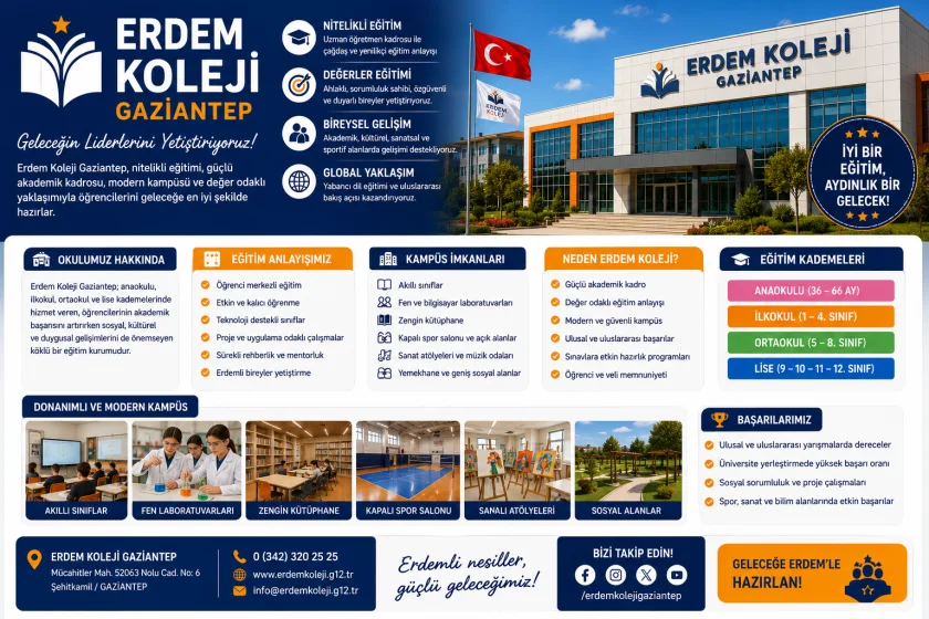 Erdem Koleji Gaziantep: Eğitim, Kayıt, Ücretler ve İletişim