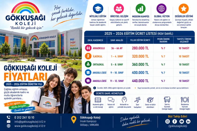Gökkuşağı Koleji Fiyatları 2026-2027: Güncel Ücretler ve Kampüsler