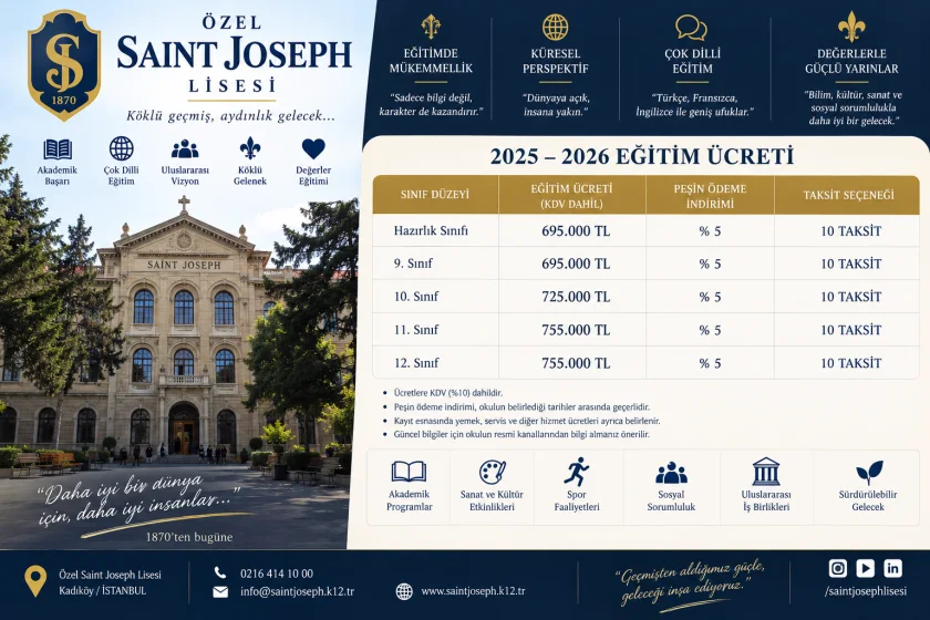 Özel Saint-Joseph Lisesi Fiyatları 2026-2027: Güncel Ücretler