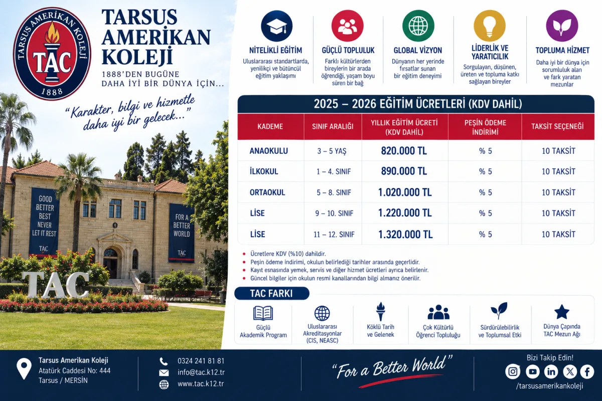 Tarsus Amerikan Koleji Fiyatları 2026-2027: Güncel Ücretler